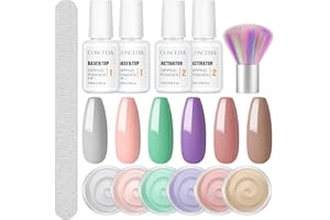 COSCELIA Kit Dip Powder 6pcs Dipping Powder Poudre Acrylique pour Ongles Dipping Powder 2 en 1 Base et Top Coat Dipping Powder Activator