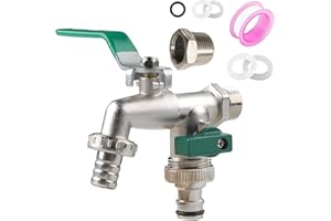 Getyjoe Robinet Double Sortie Robinet Exterieur Jardin 3/4 1/2 Robinet Multiple Jardin Avec Bandes D'étanchéité Rouleau, pour Citerne de Jardin, Système D'irrigation, Machine à Laver