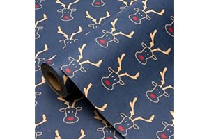 ZHNERY Rollo de papel de regalo navideño azul de 15 m, 43 cm, reciclable, kraft, con estampado de alce para decoración de fiestas de cumpleaños
