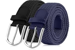 TANGCHAO 2 Pezzi Cintura Elastica Intrecciata per Uomo e Donna Cinturino Elastica Intrecciata con Fibbia in Lega di Zinco 33mm (1.25") Colori Multipli