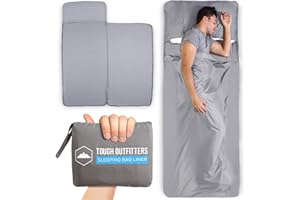 TOUGH OUTDOORS Sleeping Bag Liner - Adult Sleep Sack & Travel Sheets - Travel Sleep Sack for Backpacking, Hotels & Hostels - Lightweight Single & Double Camping Sleeping Bag Liners - Comfortable Camping Sheets