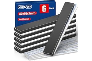 VNDUEEY Neodymium Magnets, 6 Pack Magnetic Bar Super Strong, Waterproof Heavy Duty Magnets with Adhesive Backing, Rare Earth Strips for Fridge, DIY Craft, Science - 60x10x3 mm, Black