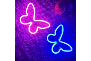 HFHungkeong Butterfly Neon Signs für Wand, Büro, Wohnheim, Hochzeit, Geburtstag, Party, Raumdekoration, Neon Butterfly Led Signs Butterfly Decorations 2 Stück (Eisblau + Rosa)