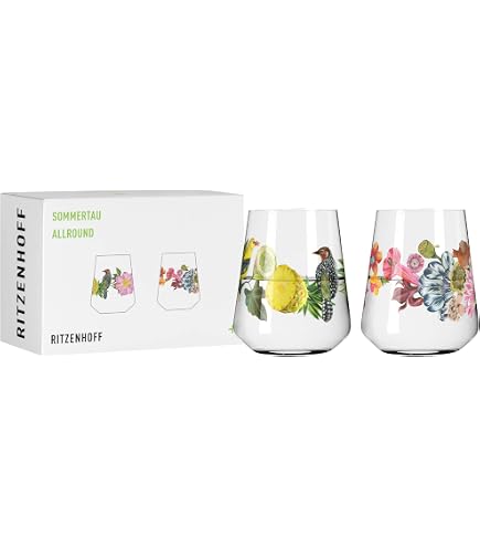 RITZENHOFF Set 2 Bicchieri Universal 500 Ml Serie Summer Rush - Cristallo Made In Germany Con Illustrazioni Colorate
