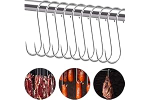 BOOAEE 10 hameçons à poisson,4 x 17cm crochets de boucherie,crochets de cuisine,crochets à viande en acier inoxydable,crochets de fumage de qualité supérieure,robustes et durables pour traitement viande
