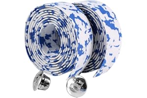 Dioche Cinta de Manillar para Bicicleta, 2 Piezas de Ciclismo de Carretera Bicicleta Manillar Bicicleta de Agarre Reflectante Envoltura de Cinta + 2 Tapones de Barra(Azul + Blanco)