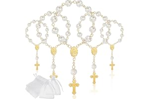 JADIVE Rosarios de 30 piezas de mini rosarios para bautizo, acrílico, color marfil, rosarios de bautizo, perlas de imitación con bolsas de organza para bautizo, bodas, recuerdos de fiesta