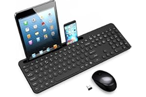LeadsaiL Wireless Keyboard and Mouse Set with Phone and Tablet Holder, Wireless USB Mouse and Computer Keyboard Combo, Full-sized QWERTY UK Layout for HP/Lenovo Laptop and Mac-Black