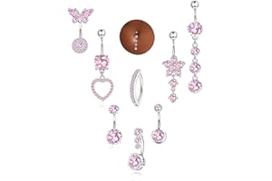 Milacolato Piercing Ombelico Acciaio Chirurgico, Set di 8 Navel Piercings, Gioielli Pendenti per la Cute a Fiore, Cuore e Farfalla, Gioielli per Gioiello per l'Addome Clicker per Donne e Ragazze