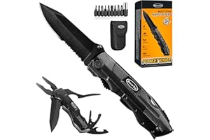 RoverTac Multi Tool Navaja de Bolsillo Navaja Plegable Multiherramienta, Cuchillo de Supervivencia para Camping, Multiherramienta con Alicates Abrebotellas y Abrelatas Paquete de 9 Destornilladores