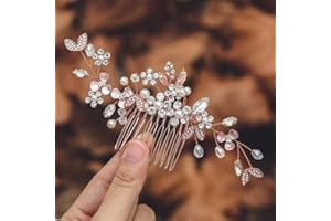 Edary Pettine per capelli da sposa con cristalli e fiori, oro rosa, per donne e ragazze