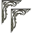 Castelion® Pair of Cast Iron Victorian Scroll Leaf Shelf Brackets (Large Size: 26cm x 30cm)