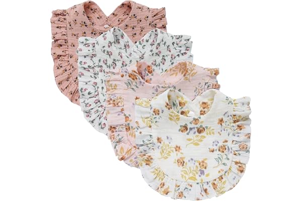 Nishine 4 PACK Ensemble de bavoirs en mousseline solide pour bébés unisexe garçons filles coton ajustable bavoirs de dentition pour l'alimentation baveuse