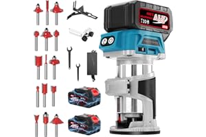 Yofuly Cordless Wood Palm Router Tool for Makita 18V Battery, Trim Router with 2PCS 4.0Ah Batteries & Charger, 800W 30000 RPM Brushless Power Hand Routers for Woodworking with 15PCS 1/4" Router Bits