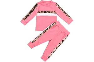 Geagodelia Completini da Bambina Sportivo Vestiti della Neonata Pantaloni Leopardati per Bambini Camicia a Maniche Lunghe Tuta Invernale Set Manica Svasata