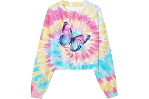 RAISEVERN Girls Tie-Dye Sweatshirt Long Sleeve T-Shirt Casual Pullover Crew Neck Cute Jumper Tee Tops，7-12 Years
