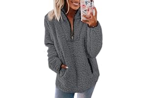 Nilimoph Pullover Damen Flauschig Pulli Fleece Weich Herbst Winter Warm Kapuzenpullover Casual Sweatshirt Winter Mit Seitentasche Zip Langarm Oberteile Top