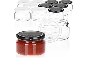 com-four® 12x Vasetti per conserva con coperchio a vite Homemade with love in bianco e nero - TO Ø 82 mm - fino a ca. 250 ml