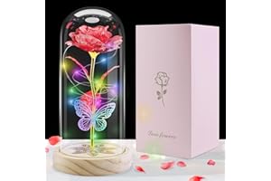DOUUCO Galaxy Rose Gifts for Women, LED Eternal Galaxy Rose in Glass Dome Eternal Rose Artificial Flower Christmas Birthday Gifts for Her Mum Wife Sister Friends