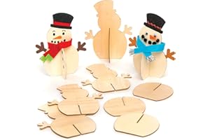 Baker Ross Bonhommes de Neige 3D en Bois (Paquet de 6) - Loisirs créatifs de Noël pour Enfants