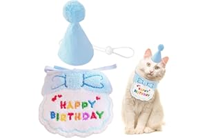 SUBTAVIK Hundegeburtstagsbandana, Katzengeburtstagshut, Hundegeburtstagshut, Hundepartyhut, Hund, Alles Gute zum Geburtstag, Lätzchen, Haustier-Geburtstagsfeier, Dekorationsset (blau)