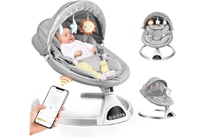Brolteja Electric Baby Bouncer Chair with Mobile App Control and Remote Control,Electric Baby Swing with 5 Swing Amplitudes 3-Stage Timer (App Control)