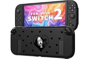 JEMDO Schutzhülle Kompatibel mit Nintendo Switch 2 (2025) – TPU Case stoßfest & schockdämpfend, ergonomisch mit Anti-Rutsch-Griff, schwarzes Design mit Herz & Gothic-Motiv