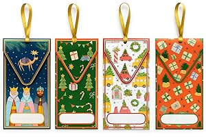 A ARGUVAL EDITORIAL ARGUVAL ® - Billeteros navideños para regalar dinero efectivo de forma original y decorativa | Pack de 8 sobres con cinta dorada para colgar en árbol de Navidad | 4 Diseños diferentes y doble unidad.