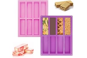 AIBAOBAO Silikonowa forma do batoników musli, nieprzywierająca, 8 zagłębień, forma do pieczenia, prostokątna forma do pieczenia chleba, brownie, 2 sztuki