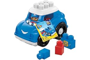 MEGA BLOKS Peter Police Car building set with 1 police car, 1 Block Buddies police officer and 4 big building blocks, toy gift set for ages 1 and up​