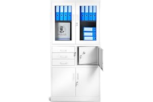 ‎JAN NOWAK Jan Nowak Aktenschrank C018S Büroschrank Metallschrank Tresor Safe Geheimfach Flügeltüren Schubladen Pulverbeschichtung Stahlblech 185 cm x 90 cm x 40 cm (H x B x T) (Weiß)