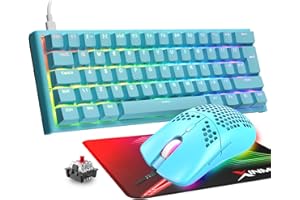 MAGIC-REFINER 60% Gaming Keyboard and Mouse Combo,RGB Backlit Mechanical Keyboard,Lightweight Gaming Mouse,62 Keys USB C Wire Keyboard Mice 6400 DPI, UK Layout for Win/Mac PC Gamer (Blue/Red Switch)