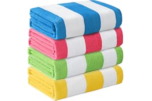 Whale Flotilla 4-Stück Mikrofaser Strandtuch Strandtücher Badetuch Pooltuch Duschtuch mit Buntem Streifenmuster Rot,Gelb,Blau,Grün, 76x152 cm, Weich, Leicht, Saugfähig