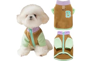 Yaopelky Sudadera para mascotas para perros pequeños, gatos, diseño de bloques de color, anillo en D para correa, forro polar suave para otoño/invierno, regalo ideal para mascotas (café, M (2,5-4 kg))