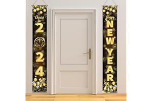 DPKOW 2024 New Year Decoration Black Gold, Cheers to 2024 Banner, Happy New Year Banner, New Years Door Banner for Welcome Porch Sign, New Years Indoor Outdoor Decoration New Year's Eve