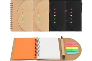 Simpolor 4 Packungen leeres Spiral Notizbuch, Kraftpapier, Notizblock mit Stifthalter und Seitenmarker, farbige Index-Tabs, Steno Taschen Business Notizbuch (2 Schwarz + 2 Braun)