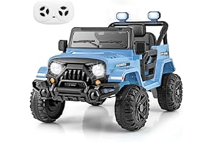 COSTWAY 12V Kids Ride on Car, 2 Motors Electric Off Road Truck with Remote Control, LED Lights, Music, Horn & Wireless Connection, Battery Powered Ride on Toy for Boys Girls (Blue)