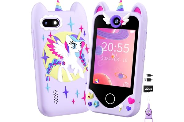 Telephone Portable Enfant Jouet - Téléphone pour Enfant avec écran Tactile, Caméras, Apprentissage Jouet, Jeux avec , Carte SD de 32 Go, Cadeau d'anniversaire pour Les Filles de 3, 4, 5 et 6 Ans