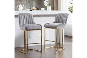chairus Bar Stools Set of 2 Velvet Kitchen Breakfast High Bar Chairs with Backrest Counter Dining Stools with Metal Legs(Gray-2)