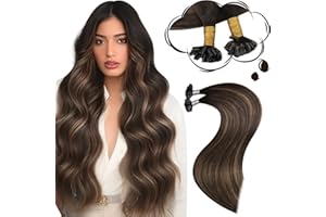 Moresoo Extension Capelli Veri Cheratina Balayage Castano Scuro a Marrone Medio con Castano Scuro Remy Extension Cheratina 50 Ciocche #2/6/2 35 cm 40g