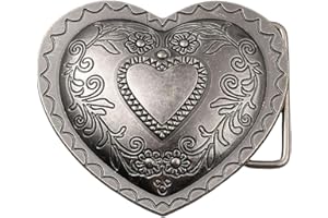 GORGECRAFT Heart Belt Buckle Retro Rose Flower Western Vintage Cowboy Metal Alloy Bohemian Style Belt Fastener Accessory Fits 39mm Belt Strap for Men Women Cowgirl Gift Antique Silver