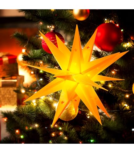 Outdoor Weihnachtsstern Mit 15 Zacken – Rot/gelb Beleuchtet, Für Garten & Terrasse, Wetterfest