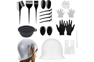 KIUIOM 18 sztuk narzędzi do farbowania, czapka do farbowania, zestaw do farbowania włosów, narzędzie do stylizacji włosów, silikonowa czapka z haczykiem, miska wielokrotnego użytku, szczotki, grzebień,