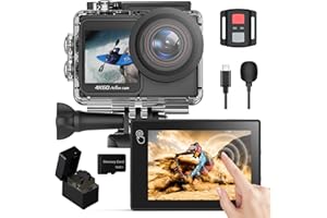 TIMNUT Cámara Deportiva 4K 60FPS con 32GB Tarjeta SD, 131FT 40M Cámara Subacuática EIS 24MP Pantalla Táctil WiFi Cámara, 170° Cámara Acuática con Control Remoto Multi Accesorios 2x1350mAh Baterías