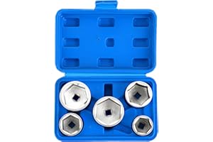 DASBET 5PCS Oil Filter Cap Wrench Socket Set 3/8" Drive Low Profile Oil Filter Socket Set Oil Filter Cap Removal Tool Set 24mm 27mm, 32mm, 36mm, 38mm