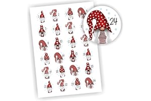 PLAY-TOO 24 Stickers Advent Calendar Numbers Festival Christmas Stickers DIY Gnome Red Hat