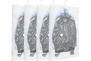 REAQUE 4 Confezioni Sacchetti Sottovuoto Vestiti da Appendere, 110X70 cm, Sacco Compressione Sottovuoto Appeso, Organizer per Armadio, Buste Sottovuoto Vestiti Riutilizzabile per Abiti, Cappotti, Giacche
