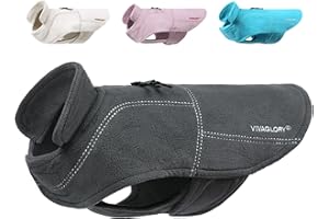VIVAGLORY Softpad Wintermantel Hund, Hundemantel Fleecemantel Hund, Fleecejacke mit Bauchschutz & Klettverschluss, Fleece Reflektierend Verstellbar Softshell, S, Grau