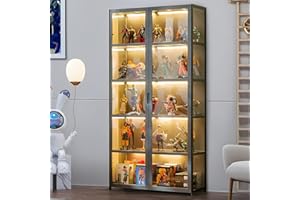 Scribora Vetrina a 5 piani in piedi, armadi Curio, libreria con ante, porte in acrilico trasparente, vetrina da collezione per soggiorno, ufficio, libri, sala giochi. (Grigio doppio tuir)