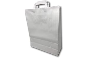 UNIVERS GRAPHIQUE UNIVERS GTAPHIQUE 50 Sacs Kraft Blanc à poignées Plates 16 litres : 40 cm Haut x 32 Large x 12 cm Soufflet Un Cabas Boutique élégant, Solide, renforcé et résistant.